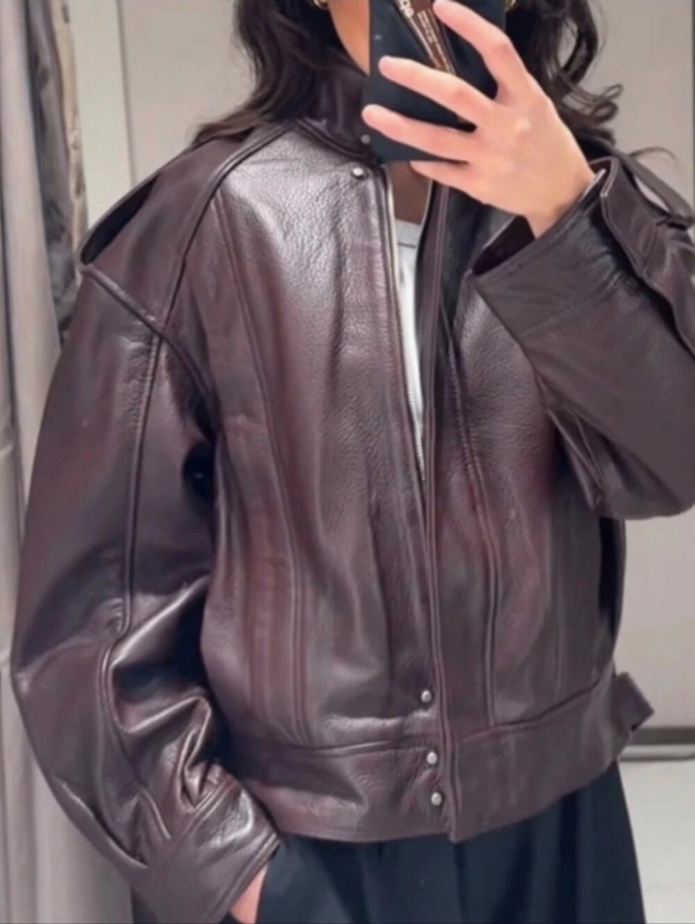 Zara Limited Edition Real Leather Bomber Jacket Deep Burgundy S 5479066